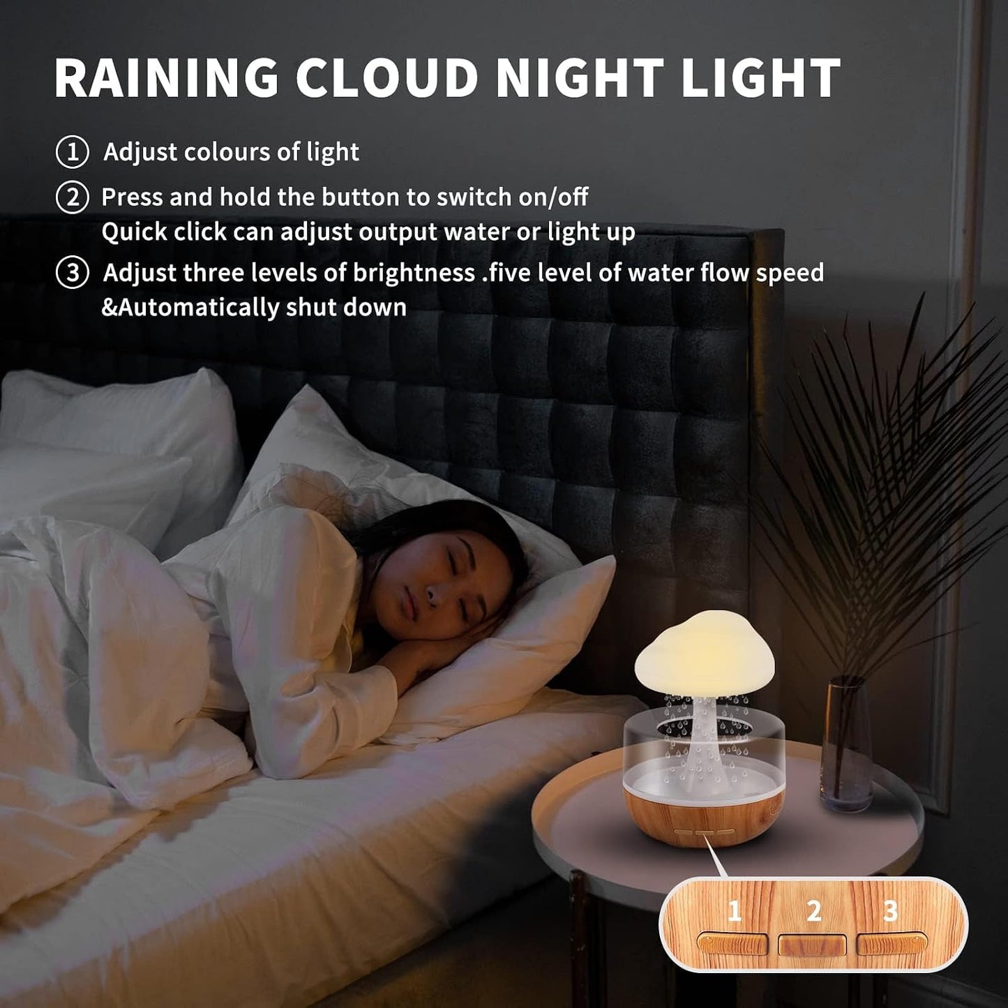 Weljoy Zen Raining Cloud Night Light Aromatherapy Essential Oil Diffuser Micro Humidifier Desk Fountain Bedside Sleeping Relaxing Mood Water Drop Sound (White) (White)