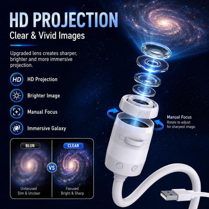 Galaxy Starry Sky Night Light Projector, 2-in-1 Portable with 12 Projection Films, 360° Adjustable Brightness Control Eye‑Caring LED Night Light for Kids Adults Bedroom Home Ceiling Car Decor Gift