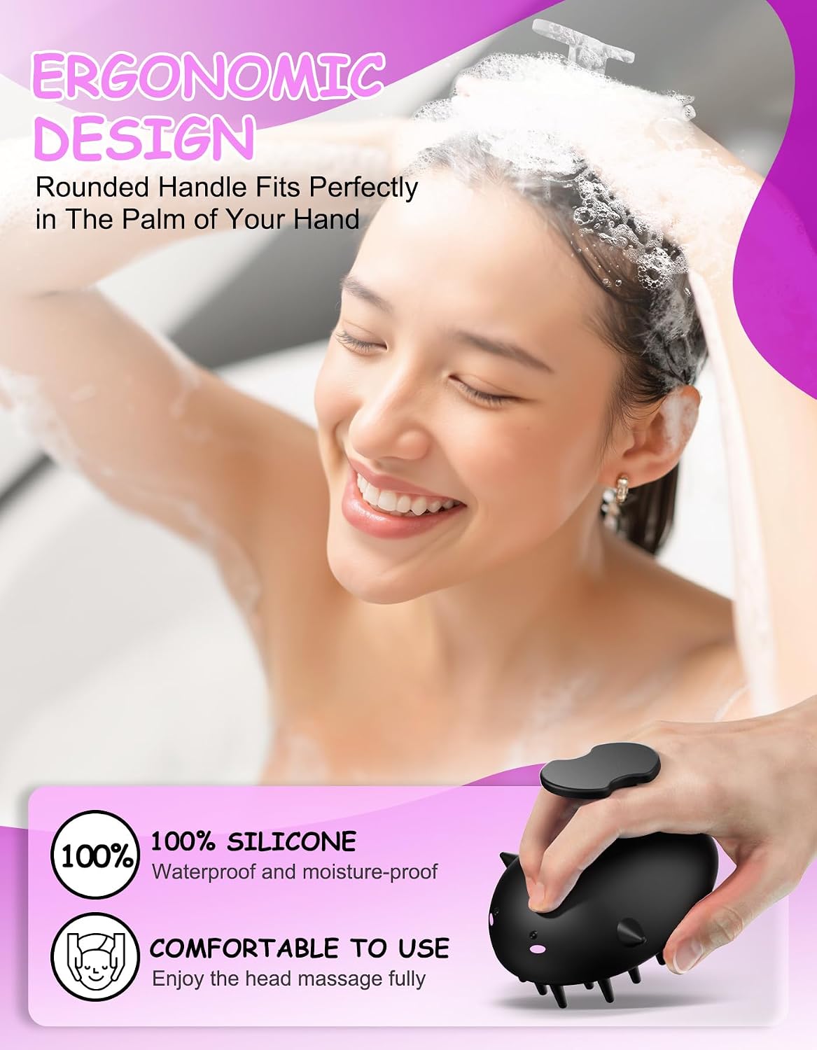 Scalp Massager Hair Growth, Silicone Scalp Scrubber Shower Shampoo Brush | One-Piece Silicone Scalp Exfoliator, Wet & Dry Hair Care, No Seams to Trap Water or Grime, Flakes and Buildup