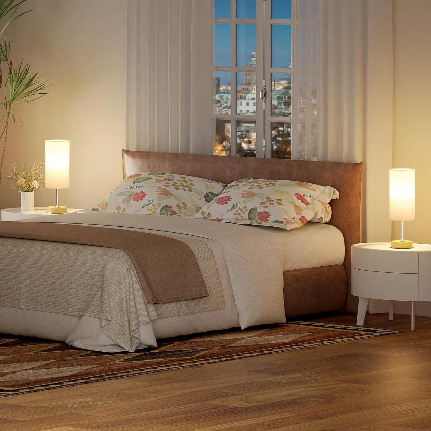 Dicoool Touch Bedside Table Lamp with USB - 3 Way Dimmable Wood Lamp for Bedroom Nightstand, Desk Lamp with Charging Station for Dorm, Living Room, Office, Kids Room, Small, 14in