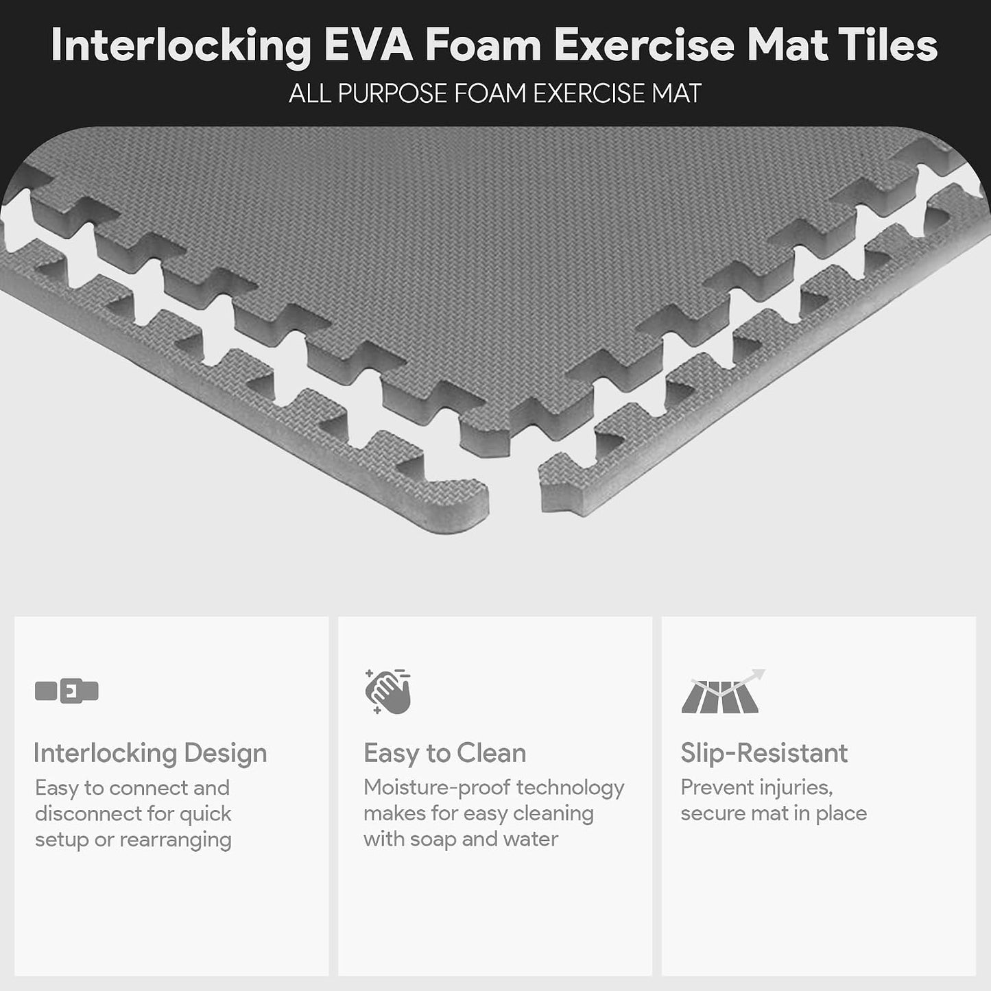 BalanceFrom Puzzle Exercise Mat 1/2" Thick, EVA Interlocking Foam Floor | Tiles for Home Gym, Mat for Home Workout Equipment, Floor Padding for Kids, Black, 24 in x 24 in x 1/2 in, 144 Sq Ft-36 Tiles