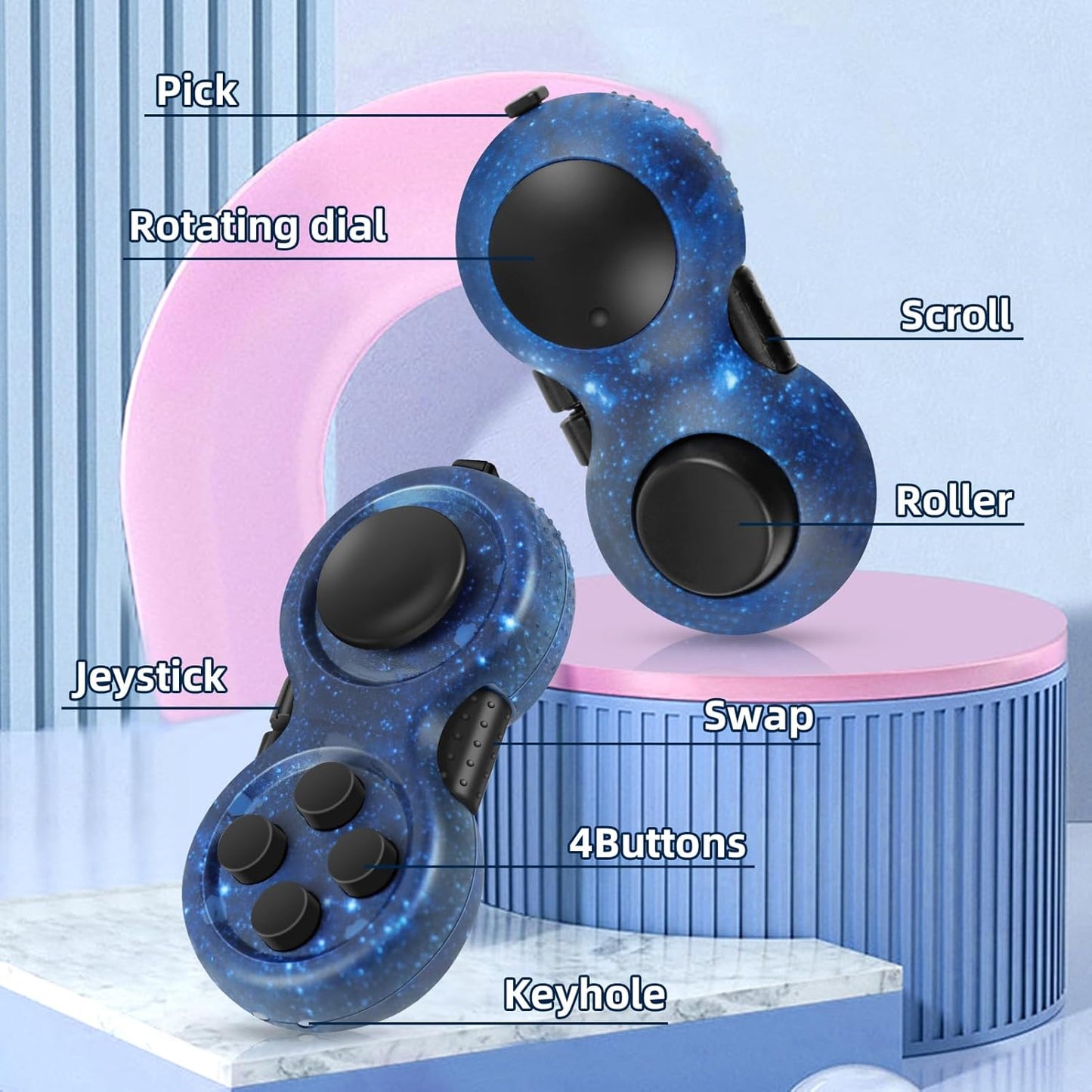 Original Fidget Toy Game, Rubberized Classical Controller Fidget Concentration Toy with 8-Fidget Functions and Lanyard - Excellent for Relieving Stress and Anxiety