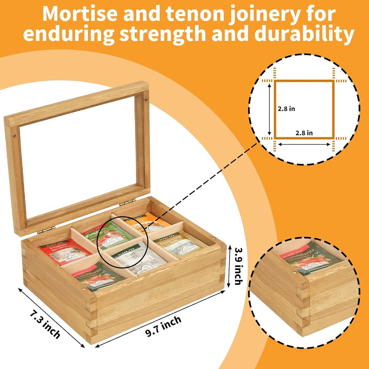 Wood Big Black Tea Bag Organizer Storage Box 12-Compartment Multi-Functional Box,Vintage Tea Case.