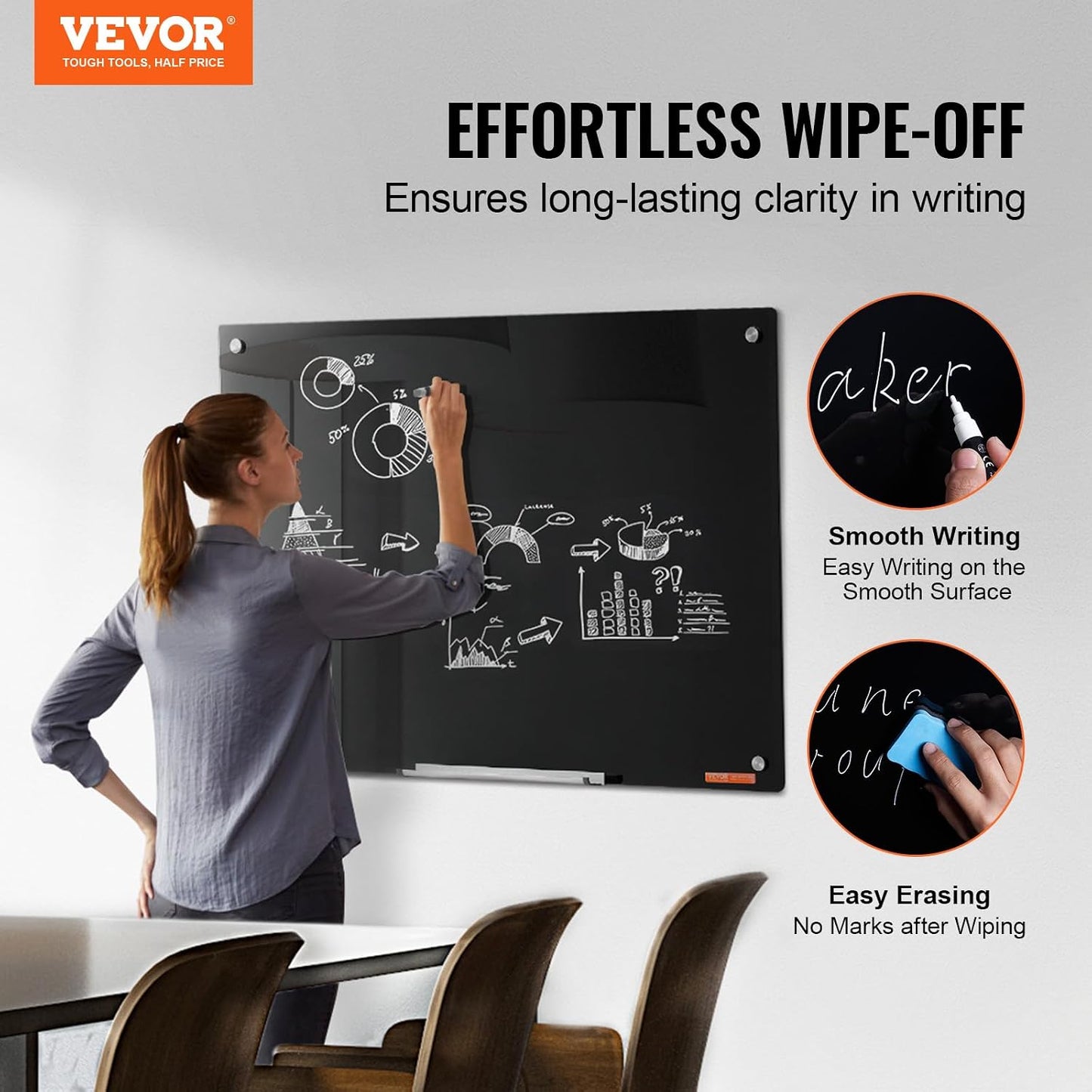 VEVOR Dry Erase Calendar for Wall, 36 x 24 Inches Whiteboard Calendar, Monthly Planner Magnetic Dry Erase Board, 1 Magnetic Erase & 2 Dry Erase Marker & Movable Tray for Restaurant Office Home School