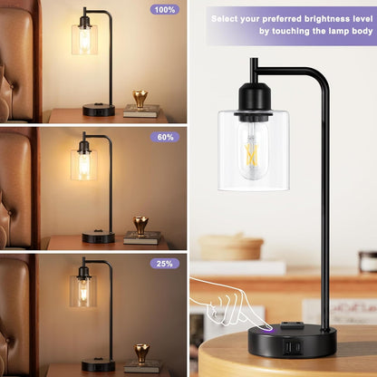 Industrial Touch Lamps for Nightstand Set of 2, 3-Way Dimmable Bedside Lamp