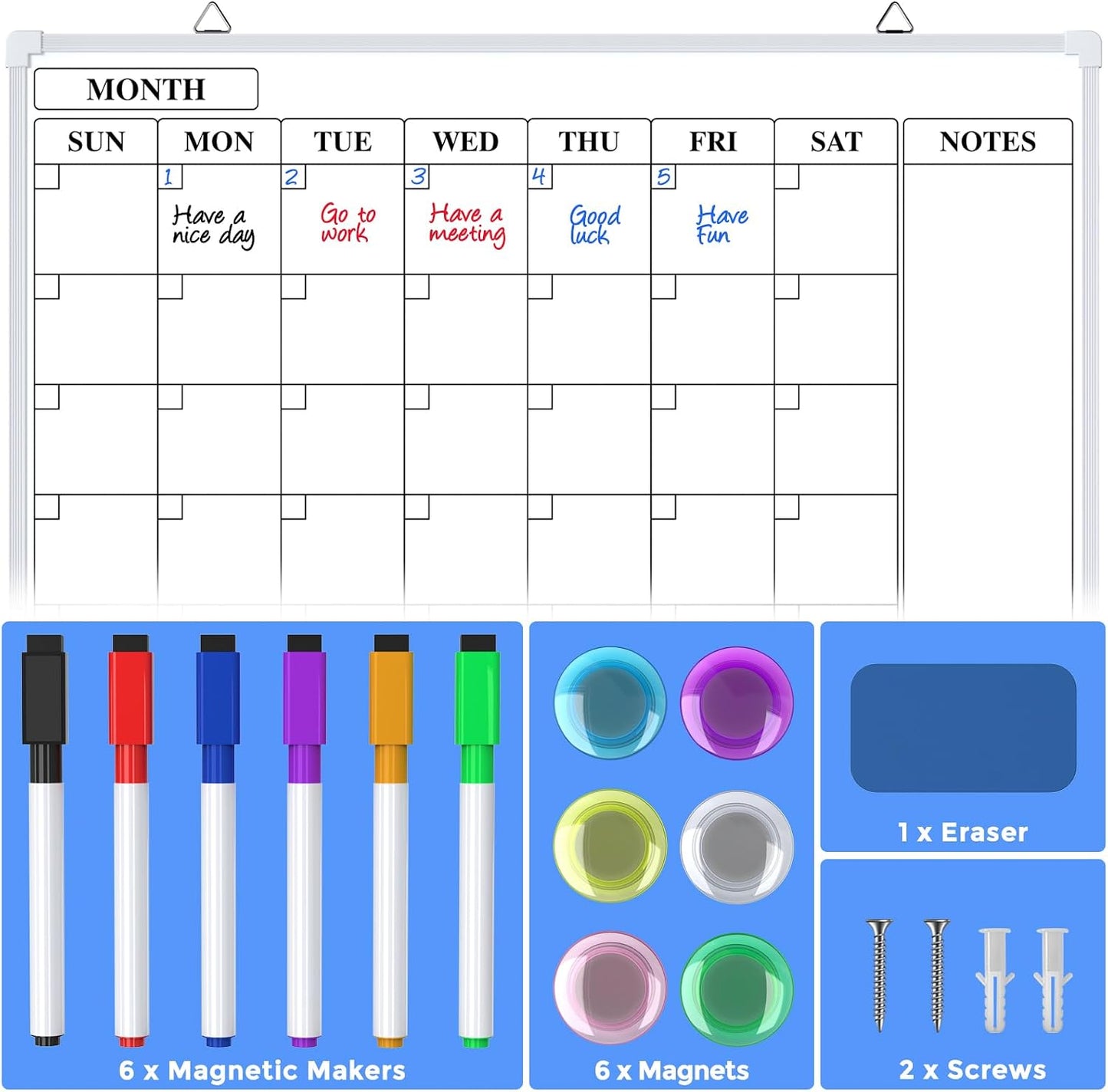 MaxGear Monthly Calendar Dry Erase Board for Wall, 16"x12", White Frame | Double-Sided, Hanging Small White Board, Portable Whiteboard for Planning, Drawing, Memo, to Do List, Home, Kitchen, Office