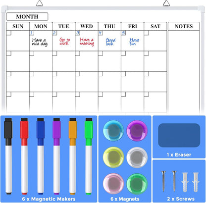 MaxGear Monthly Calendar Dry Erase Board for Wall, 16"x12", White Frame | Double-Sided, Hanging Small White Board, Portable Whiteboard for Planning, Drawing, Memo, to Do List, Home, Kitchen, Office
