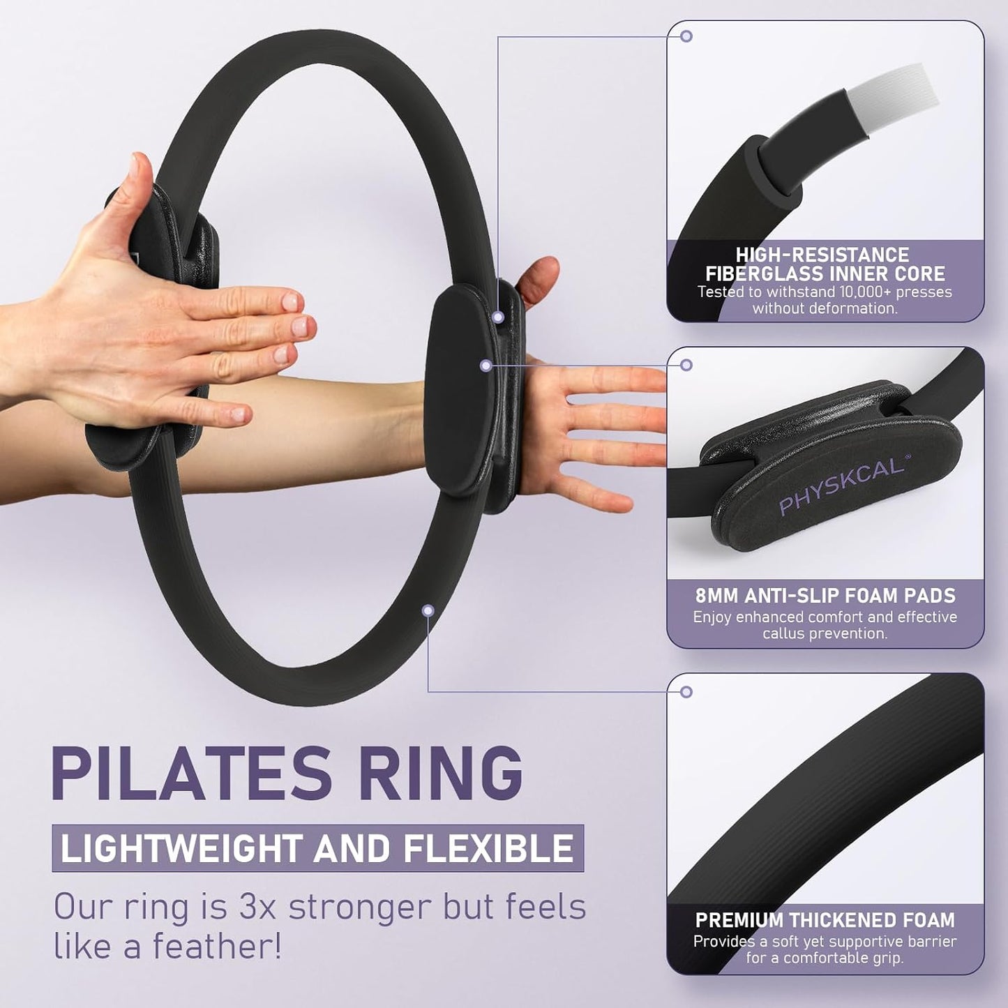 PhysKcal Pilates Ring, 15-Inch Magic Circle with Thick Padded Handle | Pilates Equipment for Toning Inner Thighs, Arms and Strengthening Cores with Workout Sheet Included