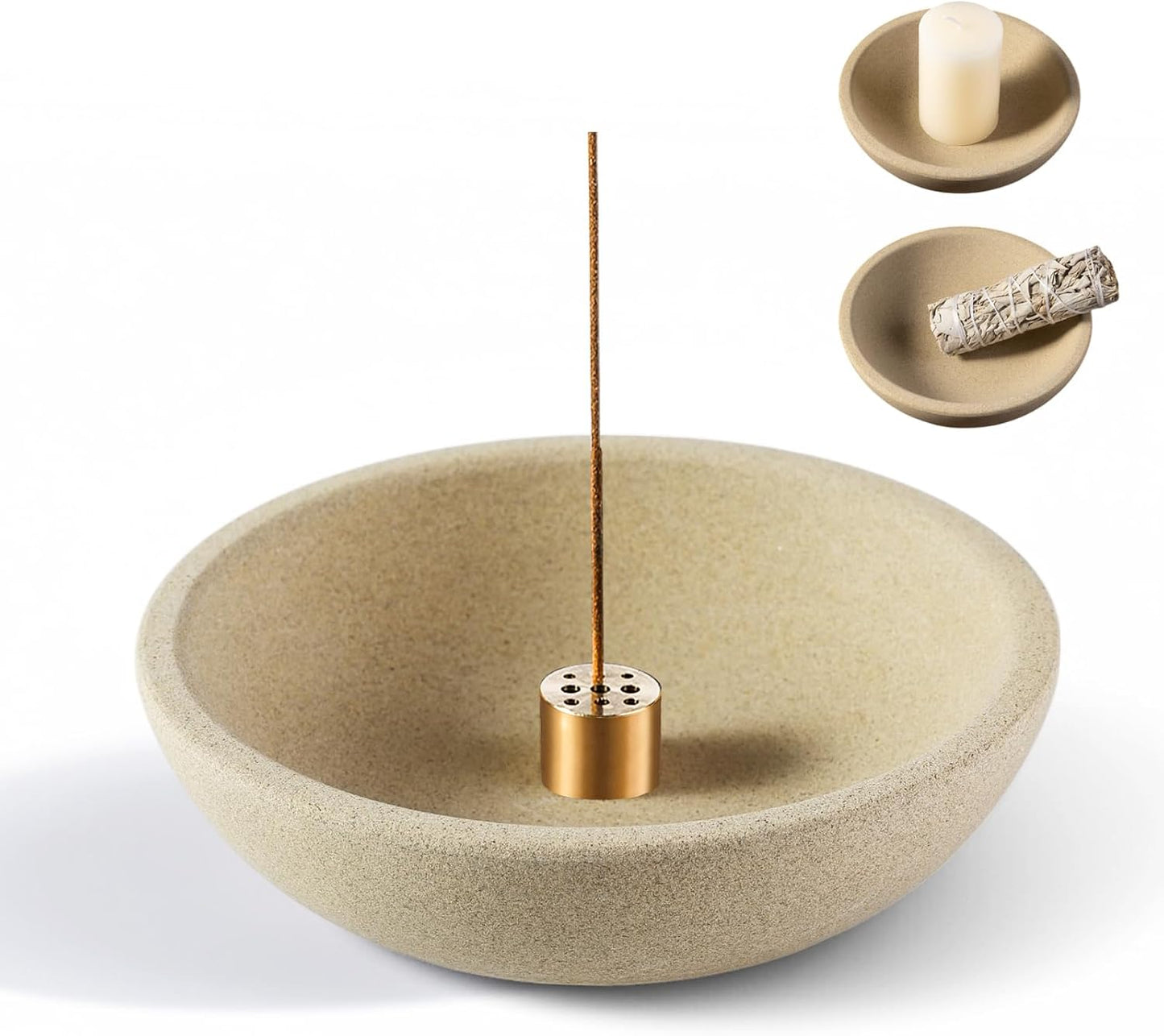 Koville Natural Marble Incense Holder, Incense Holder for Sticks with 9 Holes, Handmade Incense Burner Ash Catcher for Meditation Yoga SPA, Balsam Fir/Palo Santo/Sage/Cone (White)