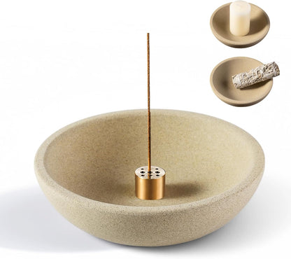 Koville Natural Marble Incense Holder, Incense Holder for Sticks with 9 Holes, Handmade Incense Burner Ash Catcher for Meditation Yoga SPA, Balsam Fir/Palo Santo/Sage/Cone (White)