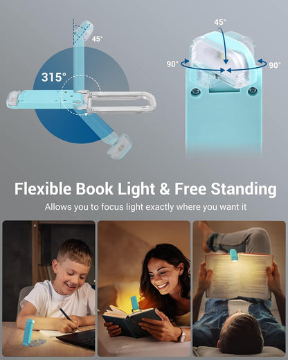 DEWENWILS Book Reading Light, USB Rechargeable Booklight for Reading at Night, LED Clip On Book Lights for Kids, Bookworms, Blue Light Blocking, Amber + Warm White (Green)