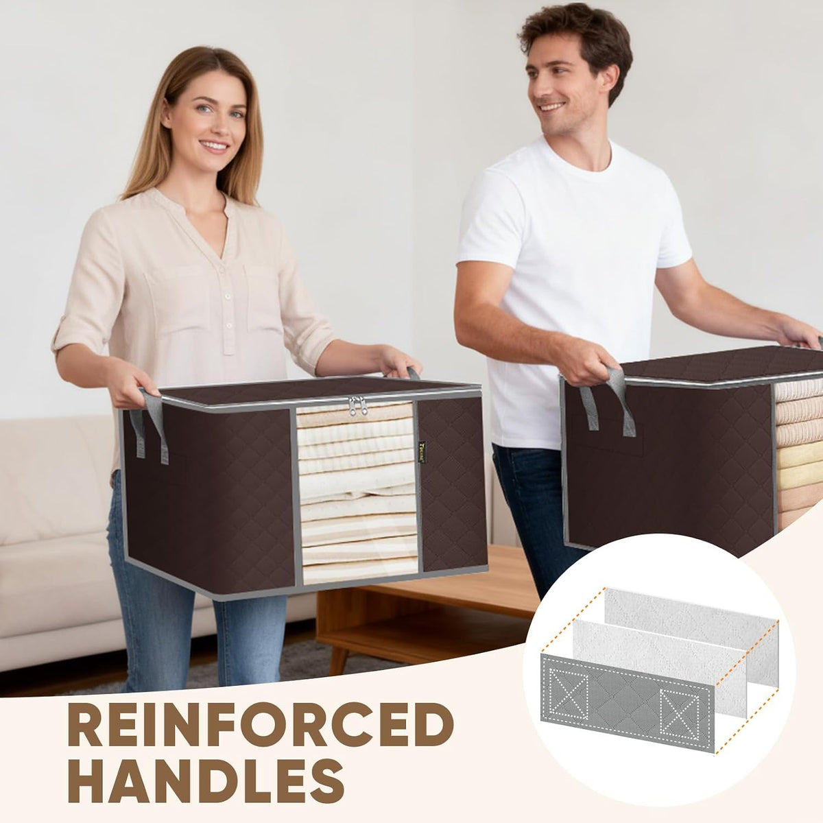 BALEINE Clothes Storage Bags, 24 Gallon Storage Containers with Reinforced Handle, Sturdy Zipper, Closet Organizer for Blanket, Comforter, Pillow, Bedding (Brown)