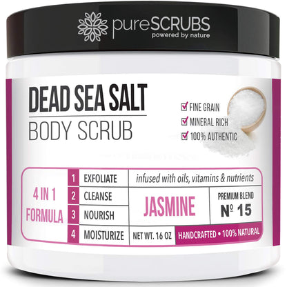 pureSCRUBS Premium Cucumber Body Scrub Set, Exfoliating Dead Sea Salt Scrub | Ultra Skin Smoothing, Deeply Moisturizing, Shower Scrub for Women, Softens Rough, Dry Skin, Includes Loofah, Spoon & Soap