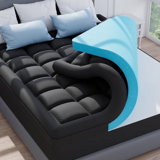 ELEMUSE Twin XL Dorm Dual Layer 3 Inch Memory Foam Mattress Topper for College, Dorm Room Essentials, 2 Inch Cooling Gel Foam and 1 Inch Soft Pillow Top Bed Pad,Back to School Comfortable Support