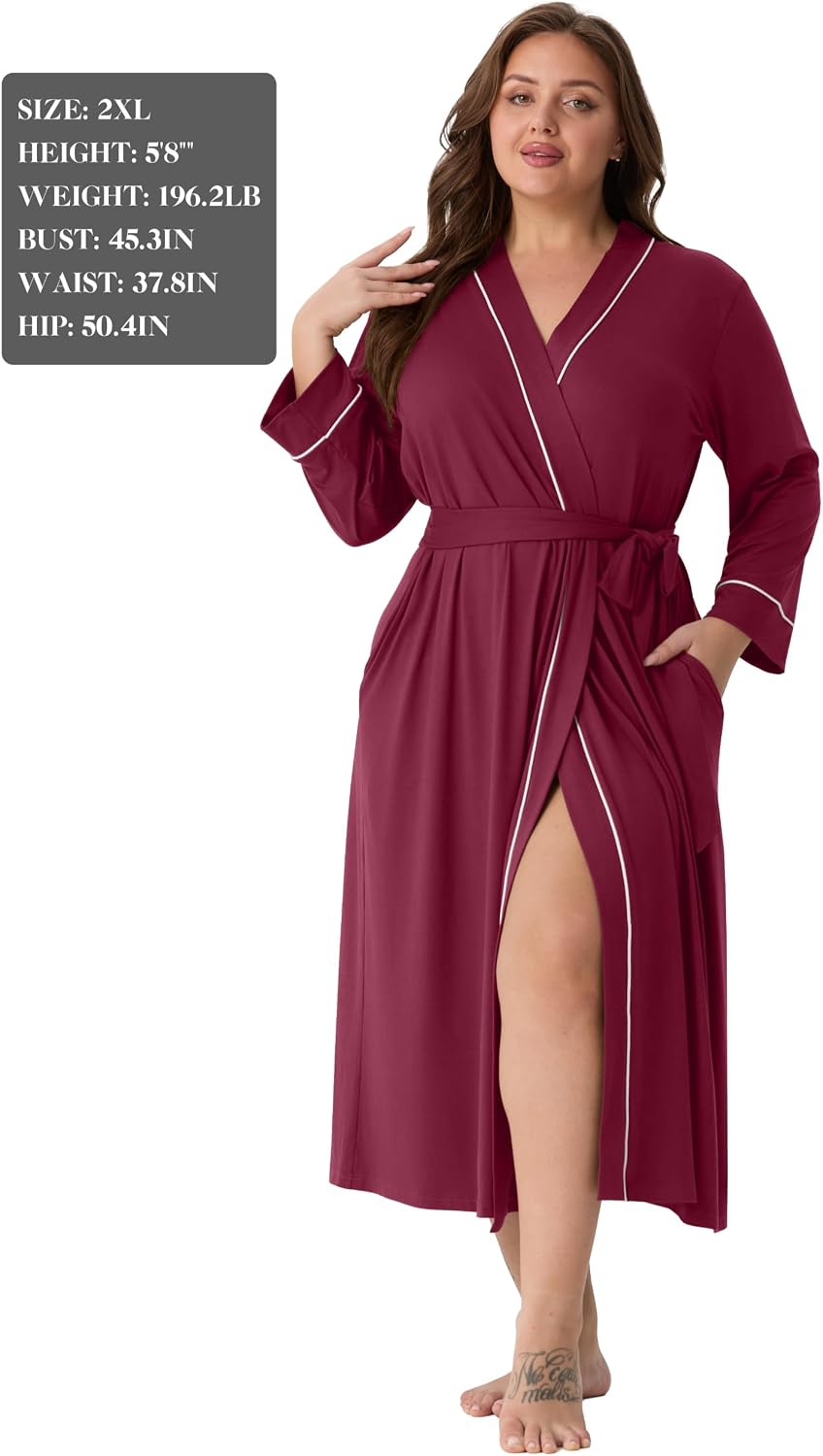 PrinStory Robes for Women 3/4 Sleeve Long Bath Robe XS-4XL