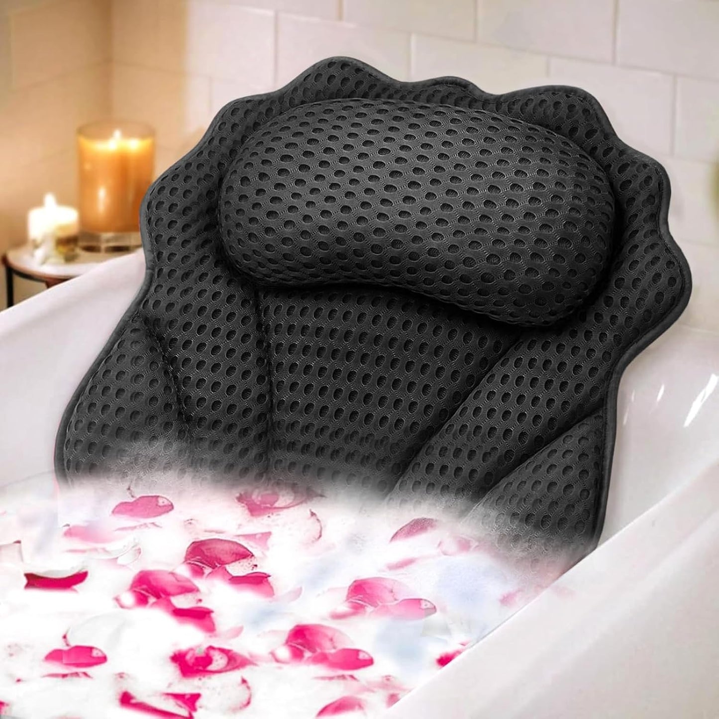 Bath Pillow RUVINCE Ergonomic Luxury Bathtub Pillow with Head,Neck, Shoulder and Back Support, 4D Bath Pillows for tub with 6 Powerful Suction Cups, Fits All Bathtub