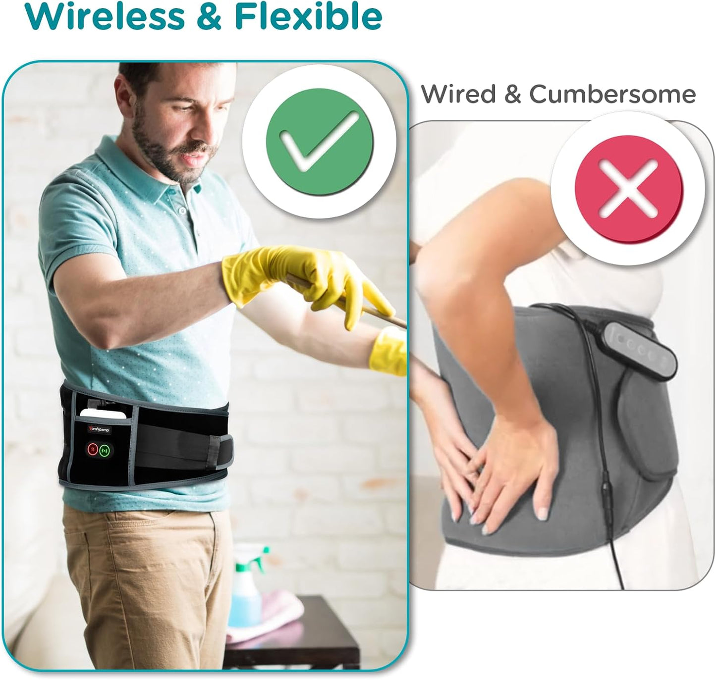 Comfytemp Cordless Heating Pad with Massager for Back, Birthday Gifts for Women Men, FSA Eligible HSA Portable Lower Back Massager Rechargeable Wireless Electric, Mom Dad Seniors 3 Heat 30mins Off
