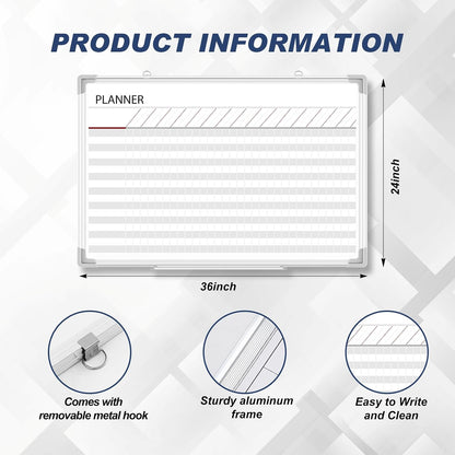 Lincia Aluminum Frame Dry Erase Board with Lines, Double Sided Wall-Mounted Whiteboard for Scheduling, to Do Lists & Weekly Planning, Reusable Calendar for Home & Work(Project Planning Board,24"x18")