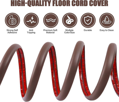 Floor Cord Cover Self Adhesive Cord Hider,10FT Cable Management, Extension Strip Protector for Wires, Prevent Cable Trips for Offices, Gyms, Exhibitions Cavity 0.39"(W) x 0.27"(H) BrownWood