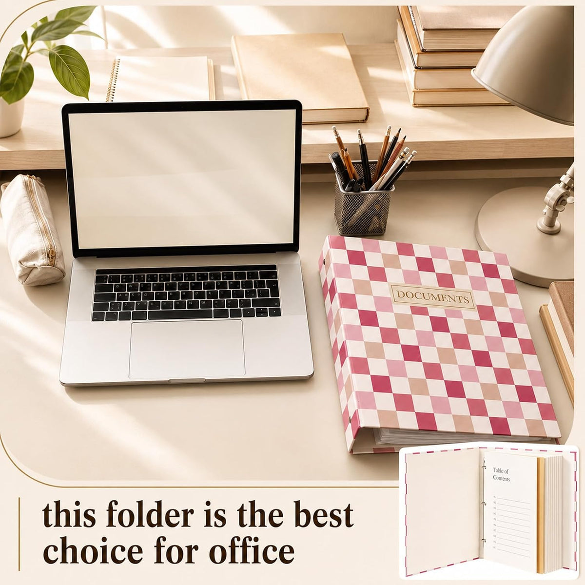 Important Document Organizer Folder Binder Checkered, Green