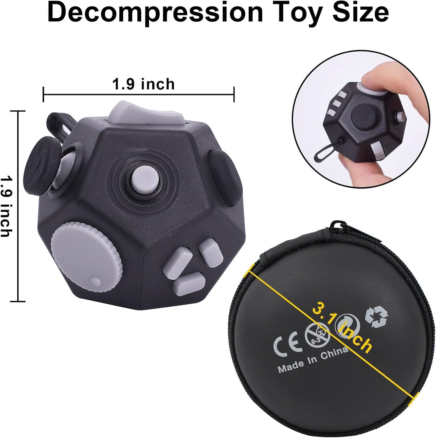 UOOEFUN Small Fidget Toys,12 Sided Fidget Toys,Mini Cube Toys Relief Stress,Autism and Anxiety Depression Anti for Kids Adults Improve Focus (Grey)