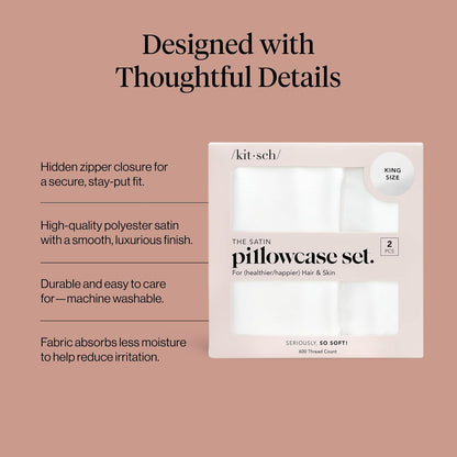 Kitsch Satin Pillowcase with Zipper for Hair & Skin - Softer Than Silk Pillow Cases, Smooth Cooling Satin Pillow Case, Wrinkle-Free, Machine Washable - Pillow Cases Standard Size (19x26) - Blush