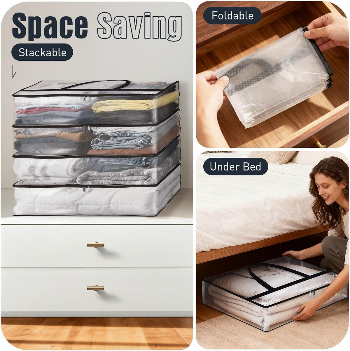 60L Clear Under Bed Storage Containers, Large Clothes Storage Bags