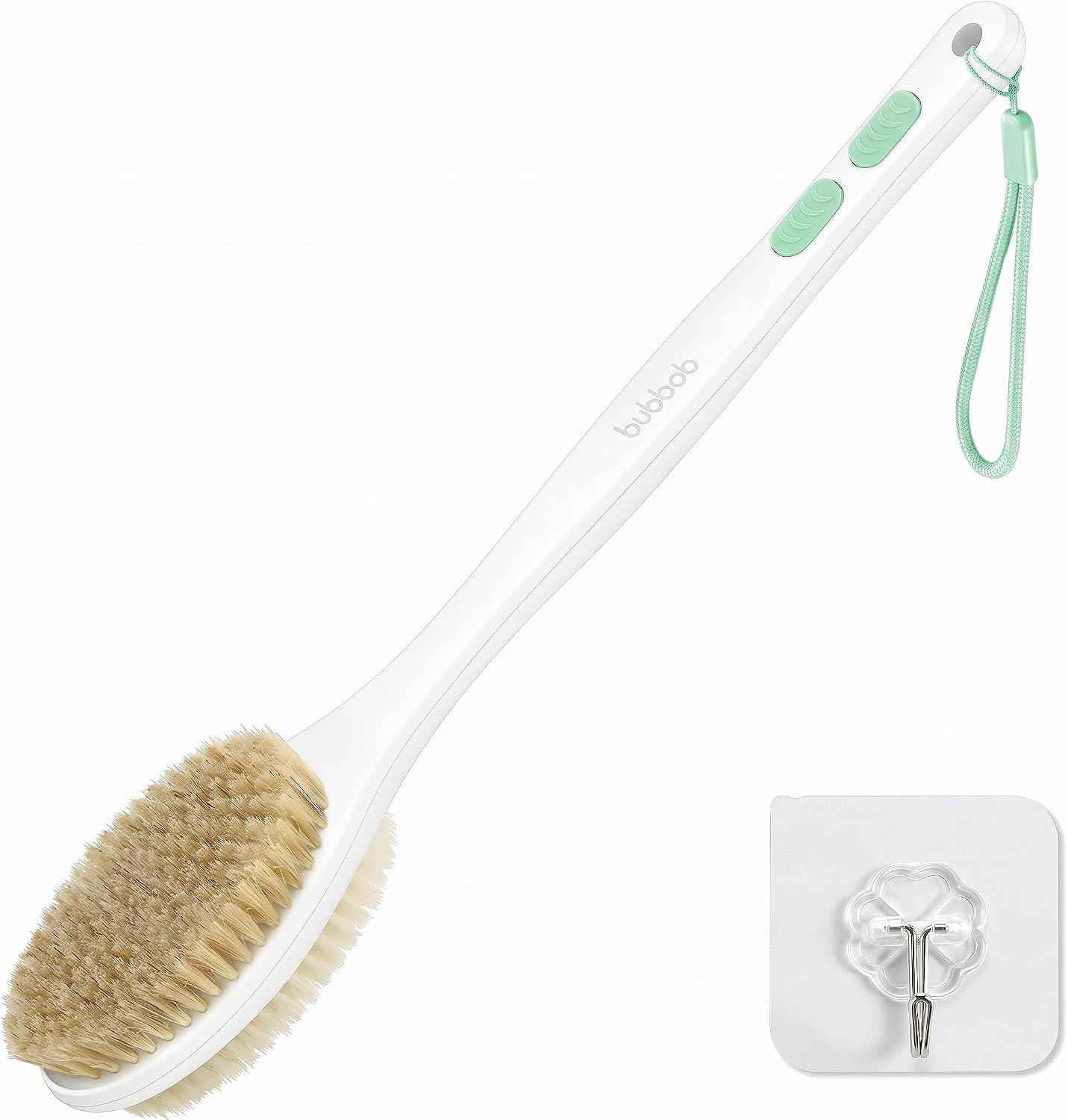 Back Scrubber for Shower with Long Handle, Blue | Double Sided Bristles (Stiff & Soft), Anti-Slip Grip, Lightweight - Gift for Seniors, Includes Lanyard & Hook