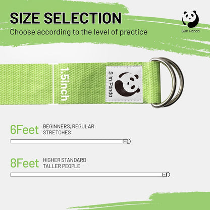 Slim Panda Yoga Strap for Stretching,Cotton Yoga Strap with Adjustable D-Ring Buckle,Non-Elastic Yoga Belt for Pilates,Gym Workouts,Physical Therapy,Improve Flexibility