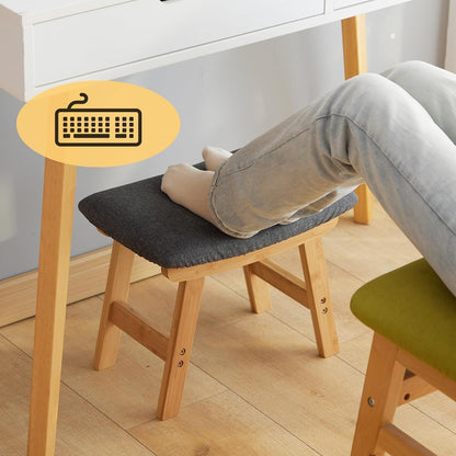 Foot Stool Ottoman Foot Rest Under Desk,Small Stool for Living Room, Bedroom and Kitchen (Brown Legs - Beige Stool Surface)