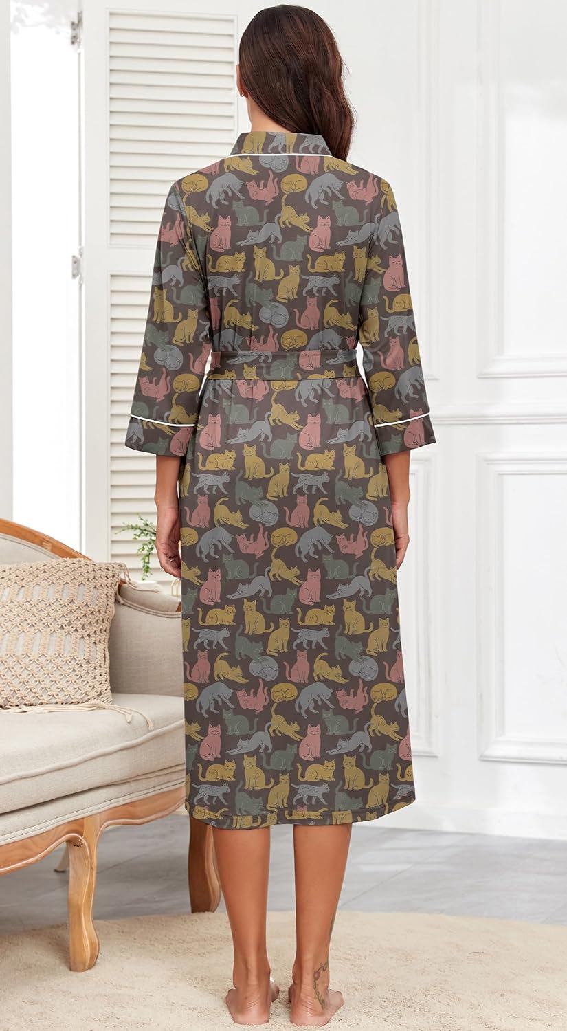 PrinStory Robes for Women 3/4 Sleeve Long Bath Robe XS-4XL