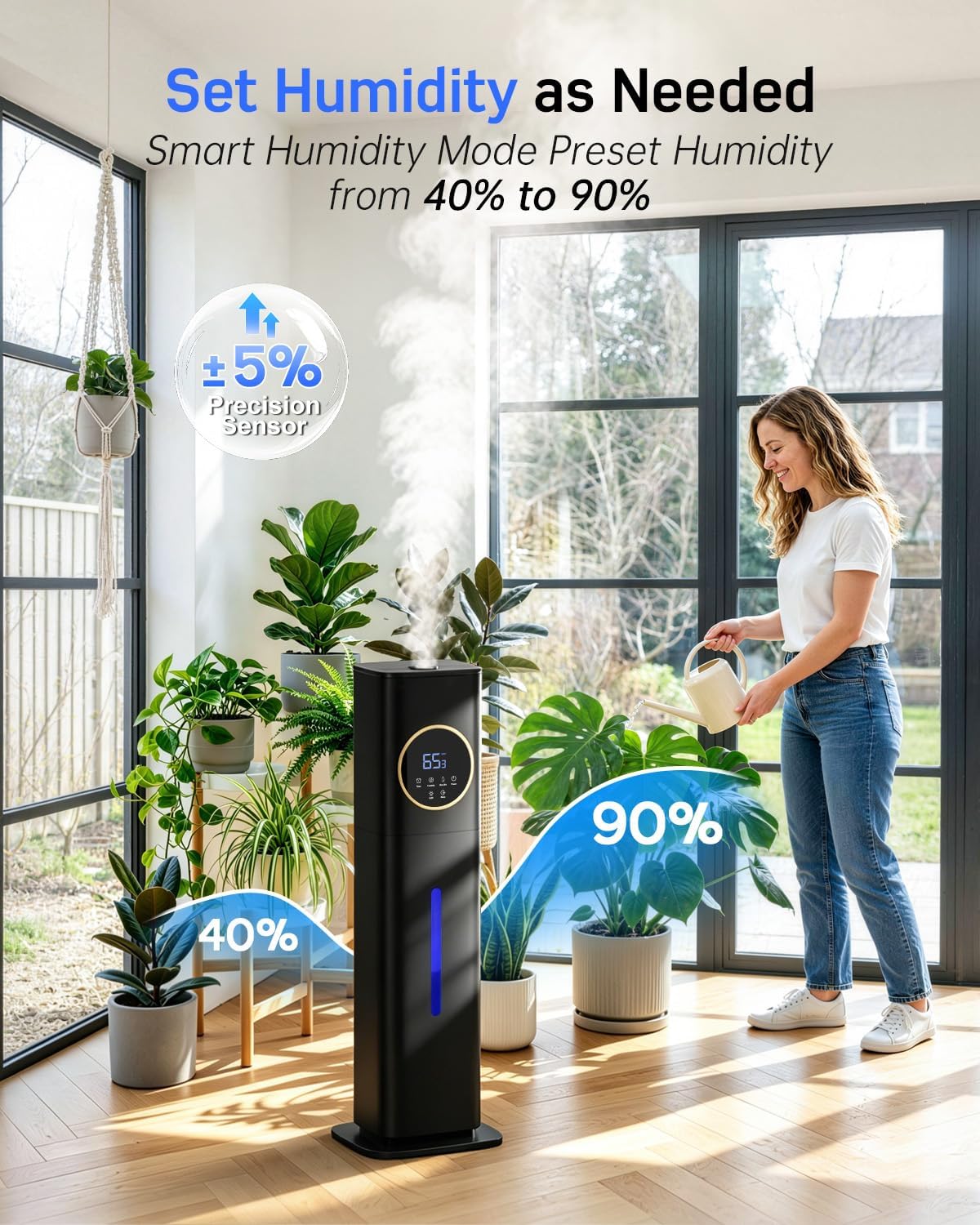 LACIDOLL Humidifiers for Bedroom 500 sq ft, 2.1Gal/8L Humidifier large room with Night Light & Essential Oil Diffuser, Top Fill Large Room Humidifiers for Home Baby Nursery Office Plants, Black