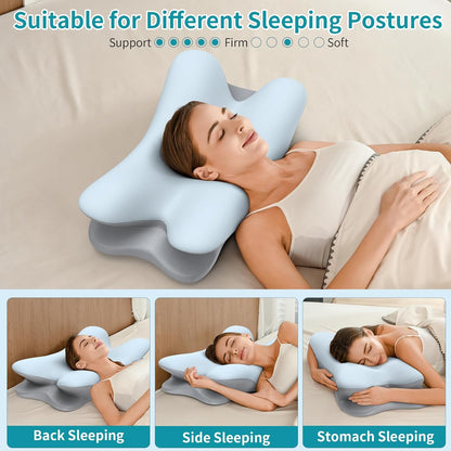 Cervical Neck Pillow for Pain Relief - Ergonomic Pillow for Neck Support, Contour Memory Foam Pillows for Sleeping, Contour Pillow for Reading & Bed Rest Pillows for Side Back Stomach Sleepers(Blue)