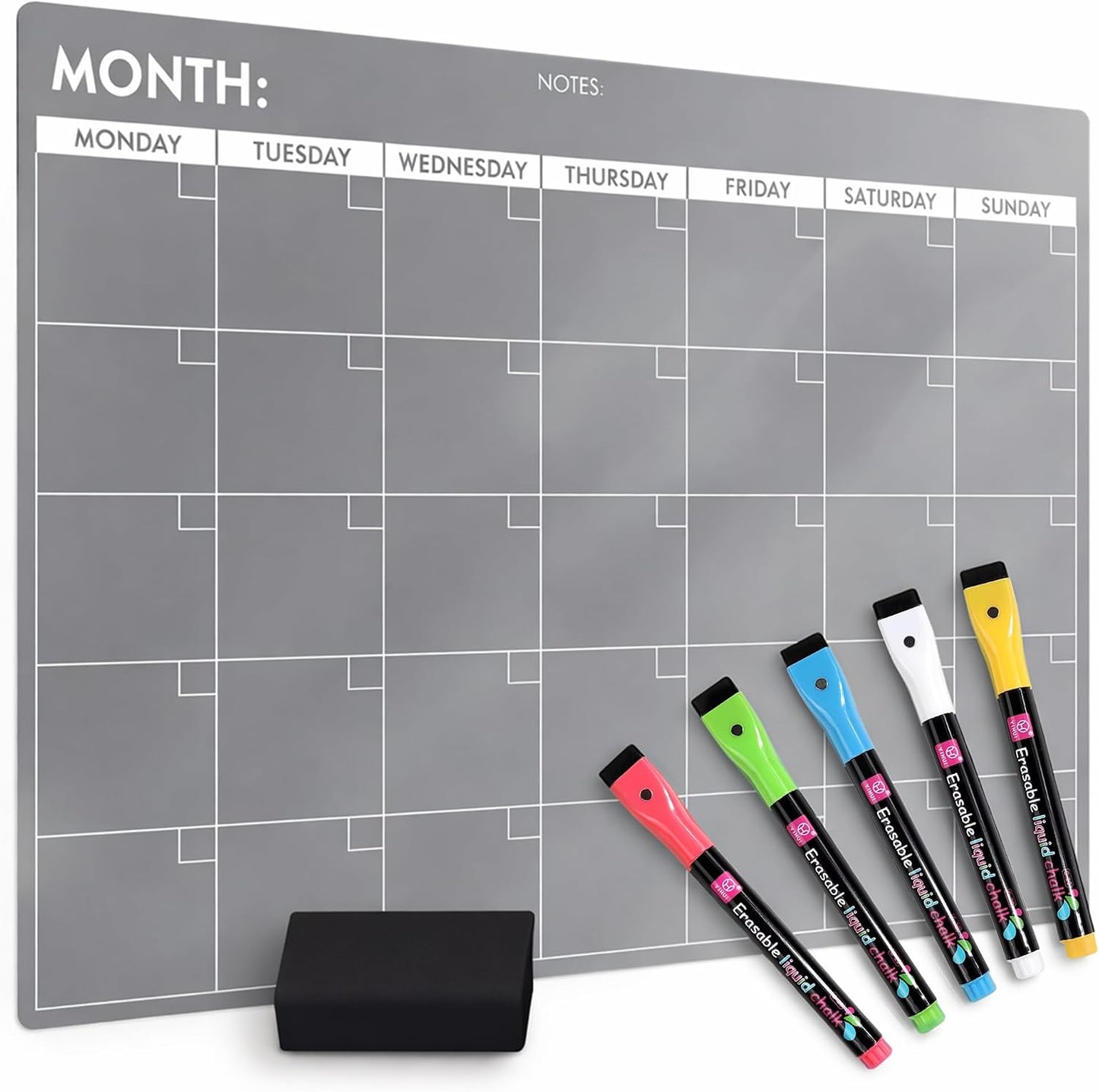 Magnetic Whiteboard for Fridge - Large Dry Erase Calendar for Wall | 2 Magnetic Dry Erase Board 10.5" x 16.5" & 7" x 16.5", Monthly Goal Setting & Habit Tracker, 5 Markers and 6 Adhesive Hooks