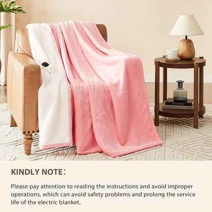 Homemate Heated Blanket Electric Throw - 50"x60" Heating Blanket Throw 1/2/4/6/8 Hours Auto-Off 10 Heat Level Over-Heat Protection Flannel Sherpa ETL Certification