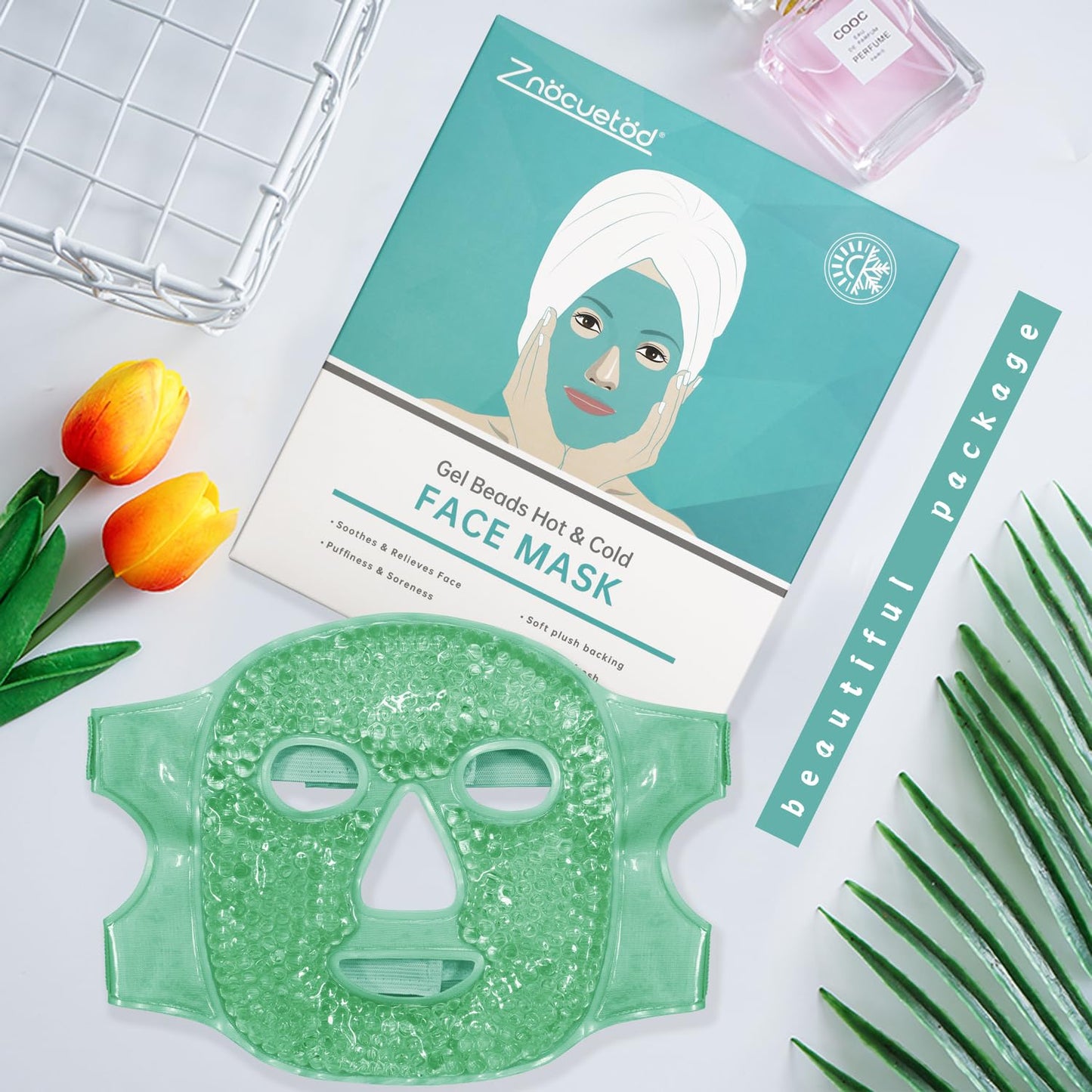 ZNÖCUETÖD Cold Face Eye Mask Ice Pack Reduce Facial Puff, Dark Circles, Hot Cold Compress Pack, Face SPA Gift for Woman Sleeping, Pressure, Headaches, Skin Care, Post Laser Cosmetic Care, Reversible