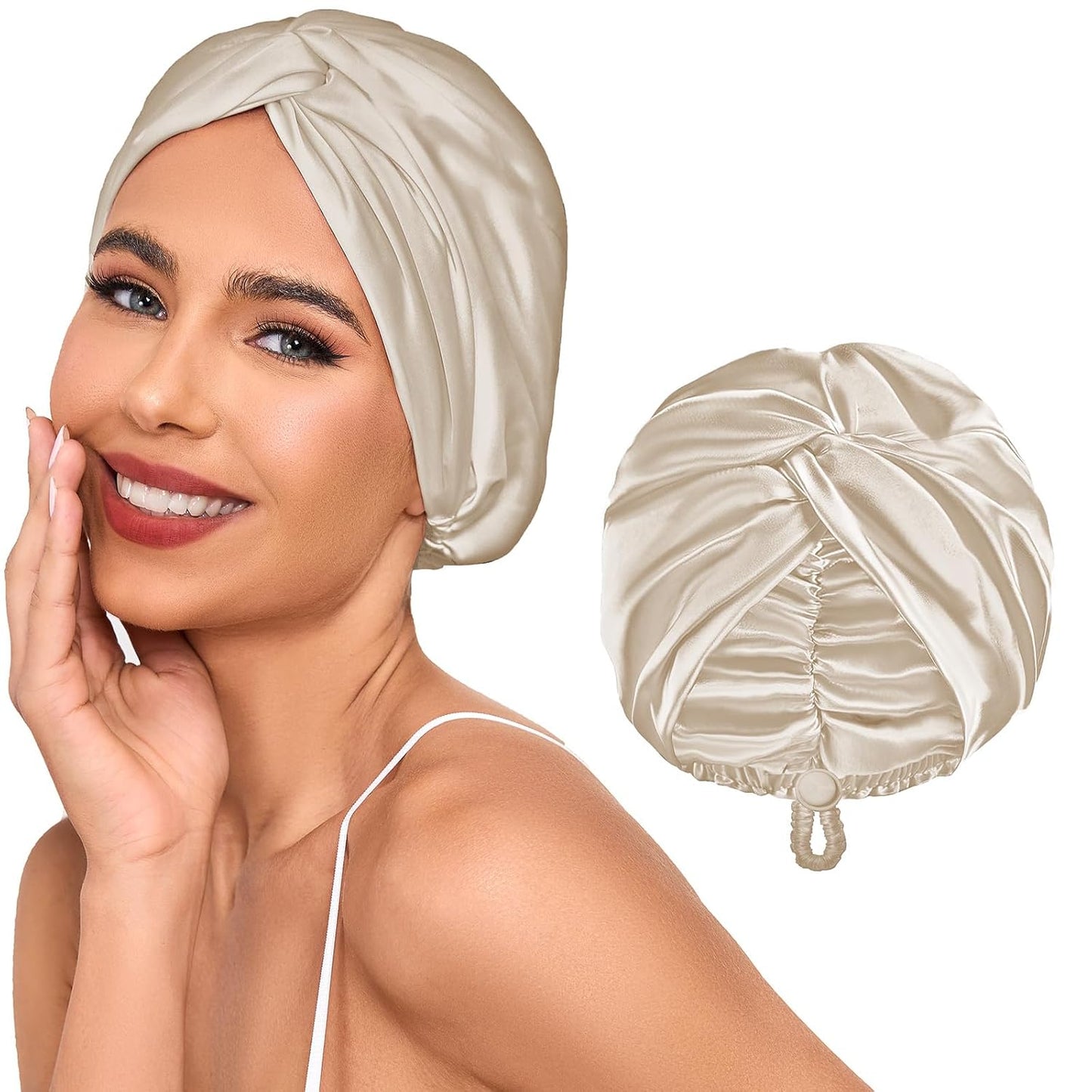 Adjustable Silk Satin Hair Bonnet for Sleeping Women, Double Layer, Silk Hair Wrap for Sleeping Women Men, Curly Natural Braid Straight Unisex - Pink