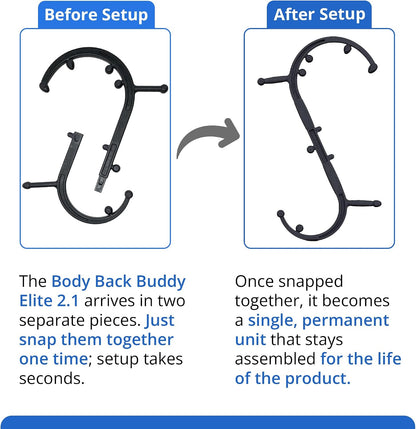 Body Back Buddy Classic USA Made FSA Eligible Handheld Massage Cane - Full Body Trigger Point Tool for Deep Tissue Pain Relief - Dual Hooks for Back, Shoulder, Neck - Manual Back Massager (2.0 Black)