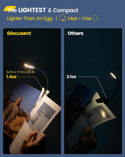 Glocusent Willow Book Light for Reading in Bed, 10LED Bright Reading Light, 3 Colors & 3 Brightness, Rechargeable Book Light Lasts for 80hr, Lightweight Clip on Book Light, Perfect for Book Lovers