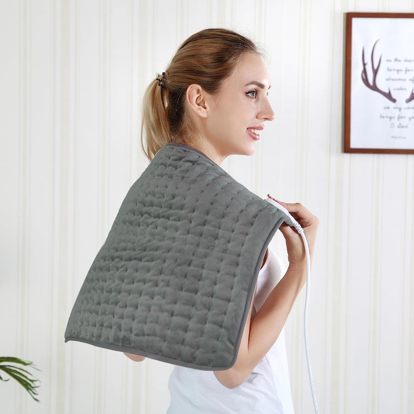 Electric Heating pad with 6 Heat Settings, Auto Shut Off, Dry Electric Heating for Back Neck Knee Arms Legs Shoulder Heat Pads for Christmas Birthday Father Mother's Day (24"X12", Gray Green)