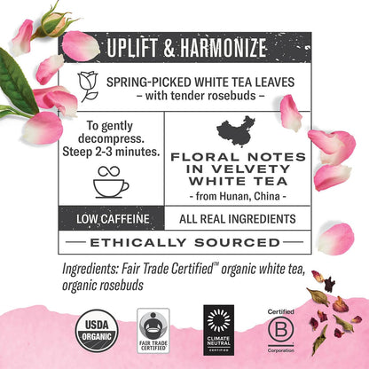 Numi Organic White Rose Tea, 16 Tea Bags, Low Caffeine