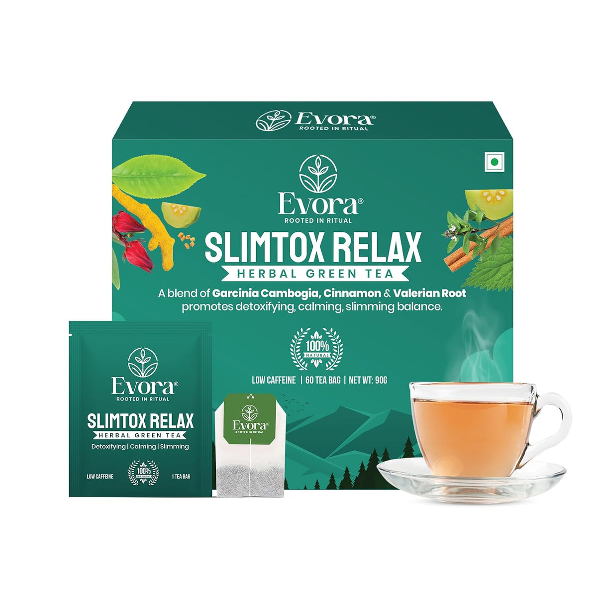 EVORA Garcinia Cambogia Valerian Root - Slimtox Relax Green Tea 60 Bags 90g