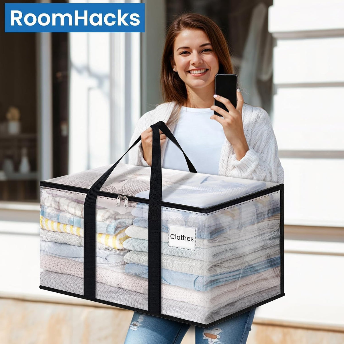 RoomHacks Moving Bags, Heavy Duty Large Storage Bags, 88L, Clear