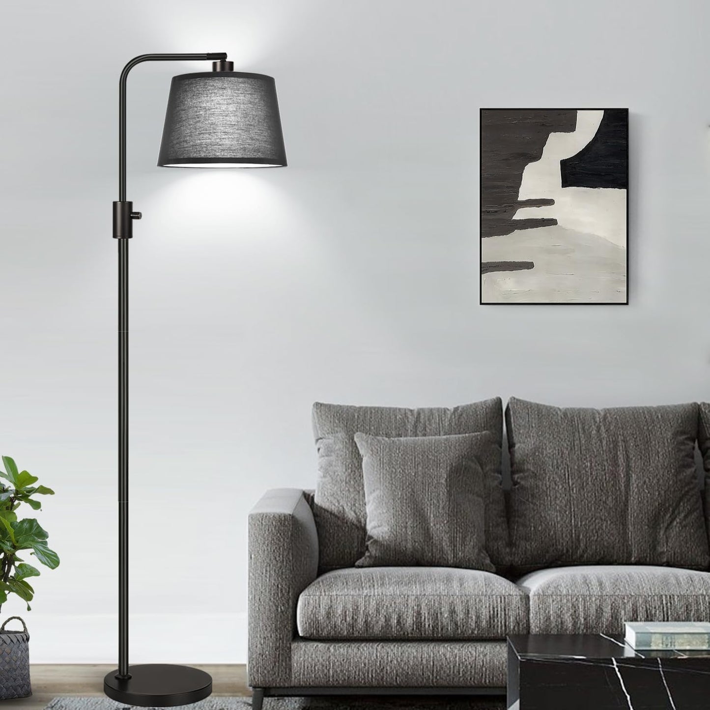 【Upgraded】 Dimmable Floor Lamp, 1000 Lumens LED Edison Bulb Included, Arc Floor Lamps for Living Room Modern Standing Lamp with Linen Shade, Tall Lamp for Bedroom Office Dining Room- Black