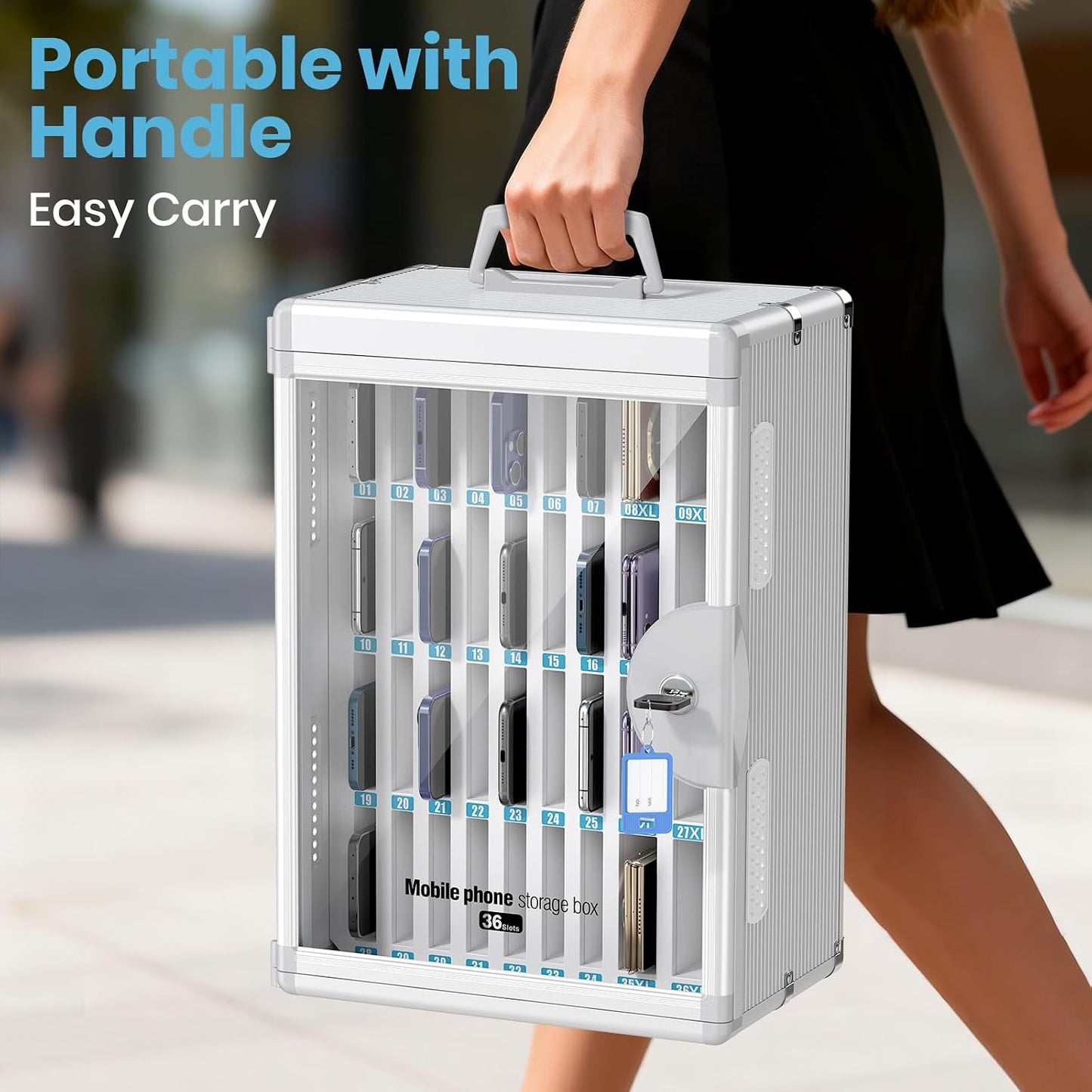 36 Slots Cell Phone Locker for Classroom, Portable Mobile Phone Storage Box with 【2 Different Size Slots】, Phone Lock Box Wall Mounted (Black)
