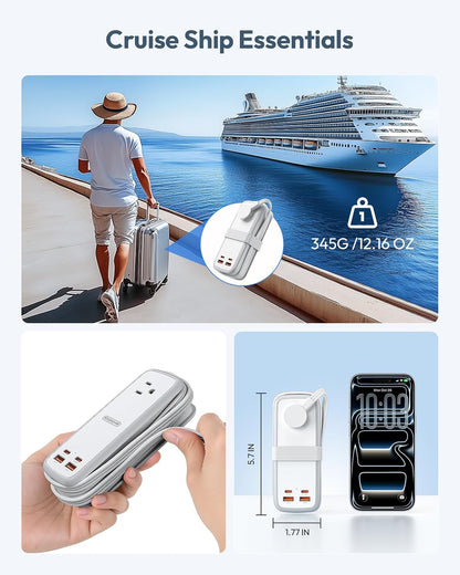NTONPOWER GAN Ultra 65W USB Charging Station, 7 in 1 Travel Power Strip with 3 Outlets 4 USB (2 USB C), Extension Cord 4ft, Travel Essentials, Cruise Power Strip Compatible with MacBook, iPhone, White