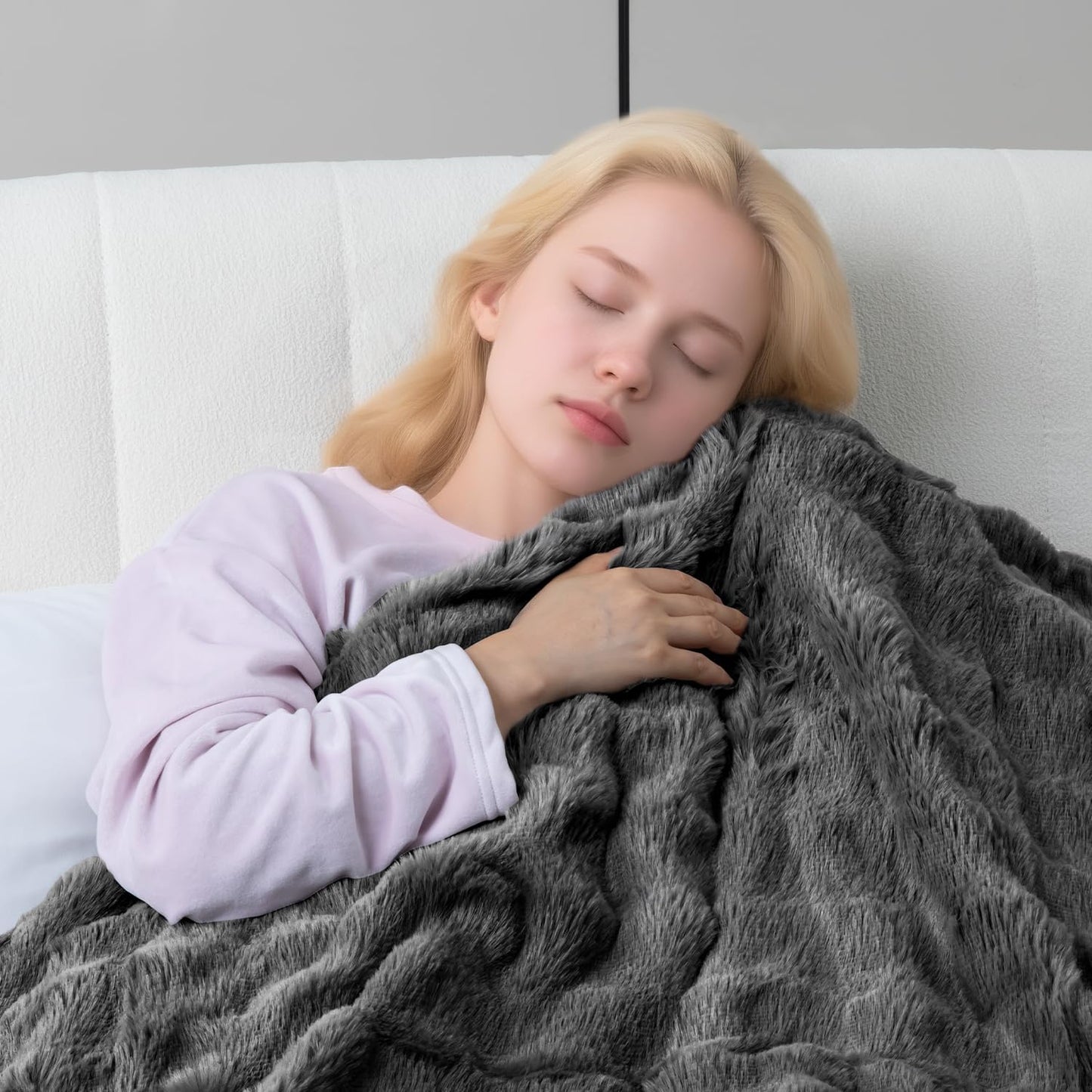 Heated Blanket Electric Throw- 50"x60" Soft Thick Bubble Electric Blanket for Sofa with 5 Heat Levels & 4 Hours Auto-Off Overheat Protection, Warm Cozy Gifts, Light Grey