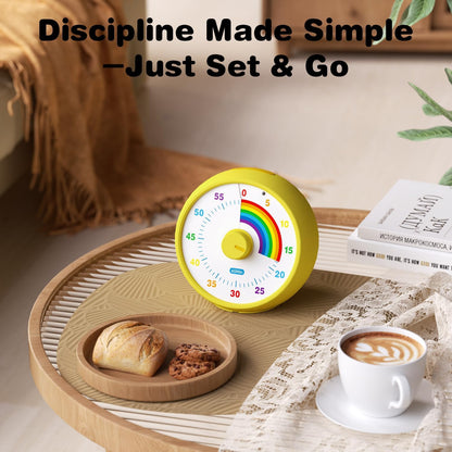 Visual Timer for Kids, 60-Minute Countdown Timer for Classroom Office Kitchen, Desk Timer Kids Time Management Tools with Silent Operation, Pomodoro Time Rainbow Pattern (Pink)