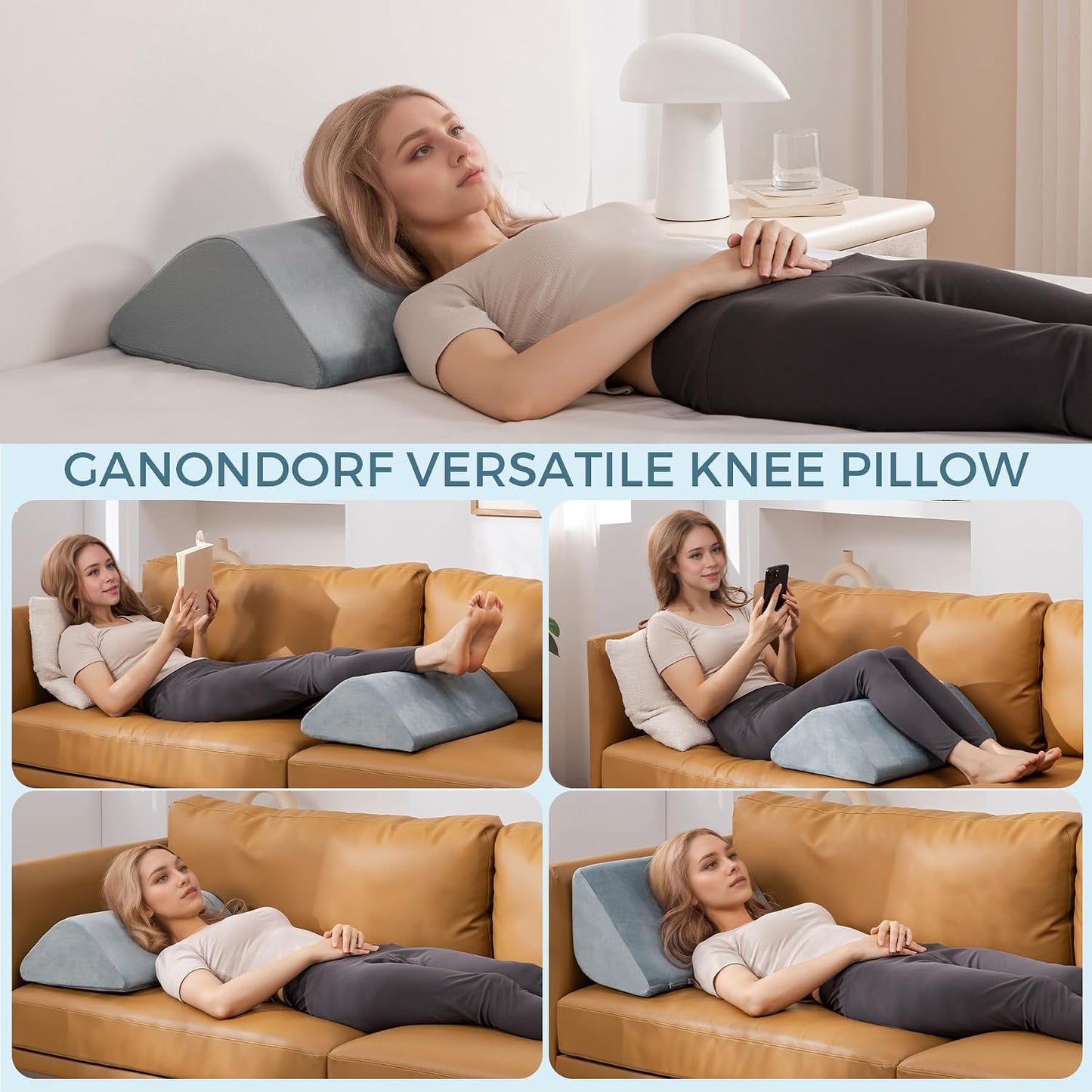 Knee Wedge Pillow for Post-Surgery Recovery-Leg Elevation Support for Sleep Position, Alleviating Lower Back & Hip Pain Enhancing Circulation in Ankles Legs Triangle Pillow with Removable Cover