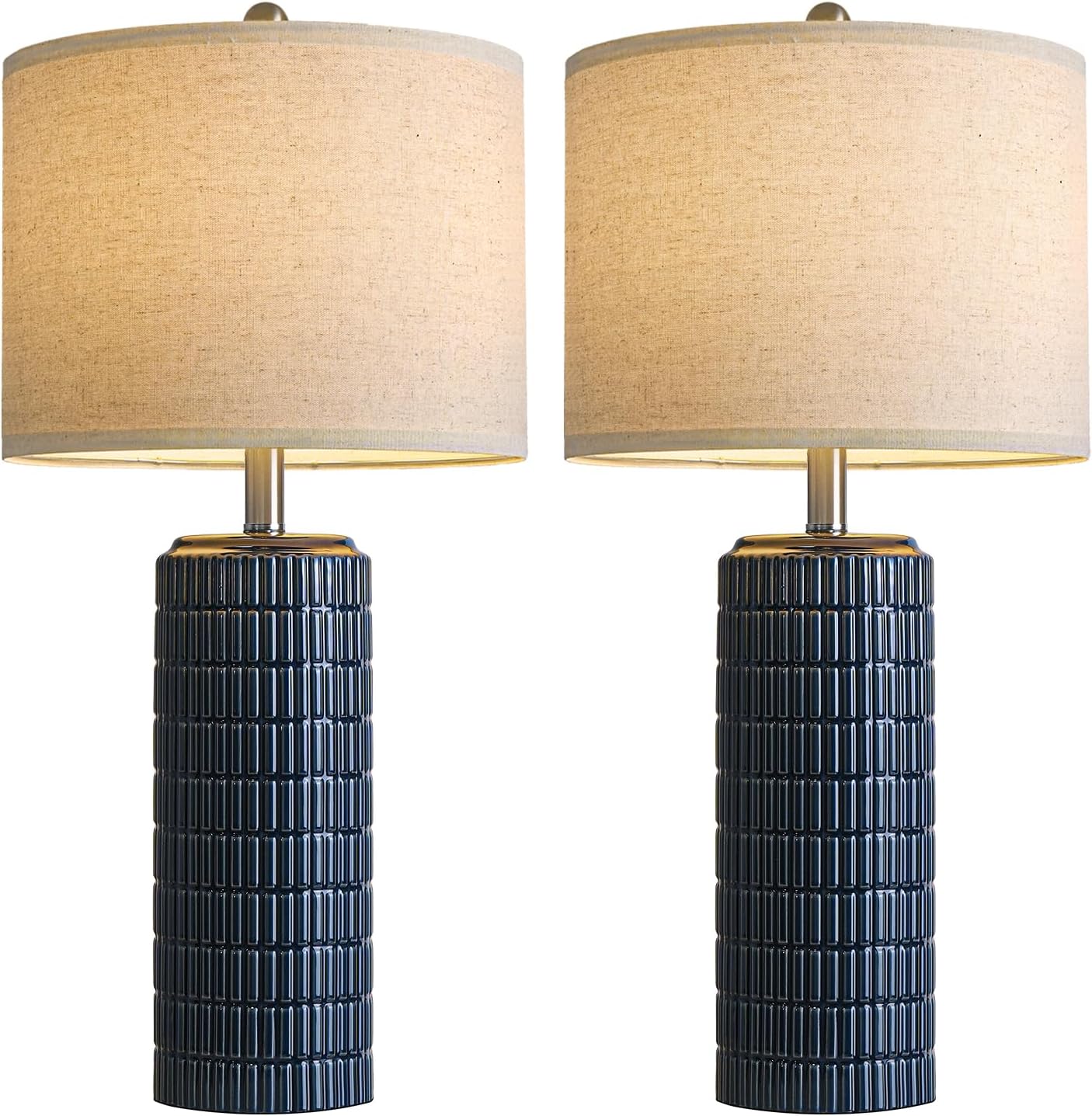 PoKat 23" Modern Ceramic Table Lamp Set of 2 for Living Room White Desk Lamps for Bedroom Farmhouse Bedside Nightstand Lamp House Warming Gifts New Home Decor End Table Lamps Gifts for Women Mom Beige